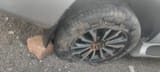 Shredded tyre before repair